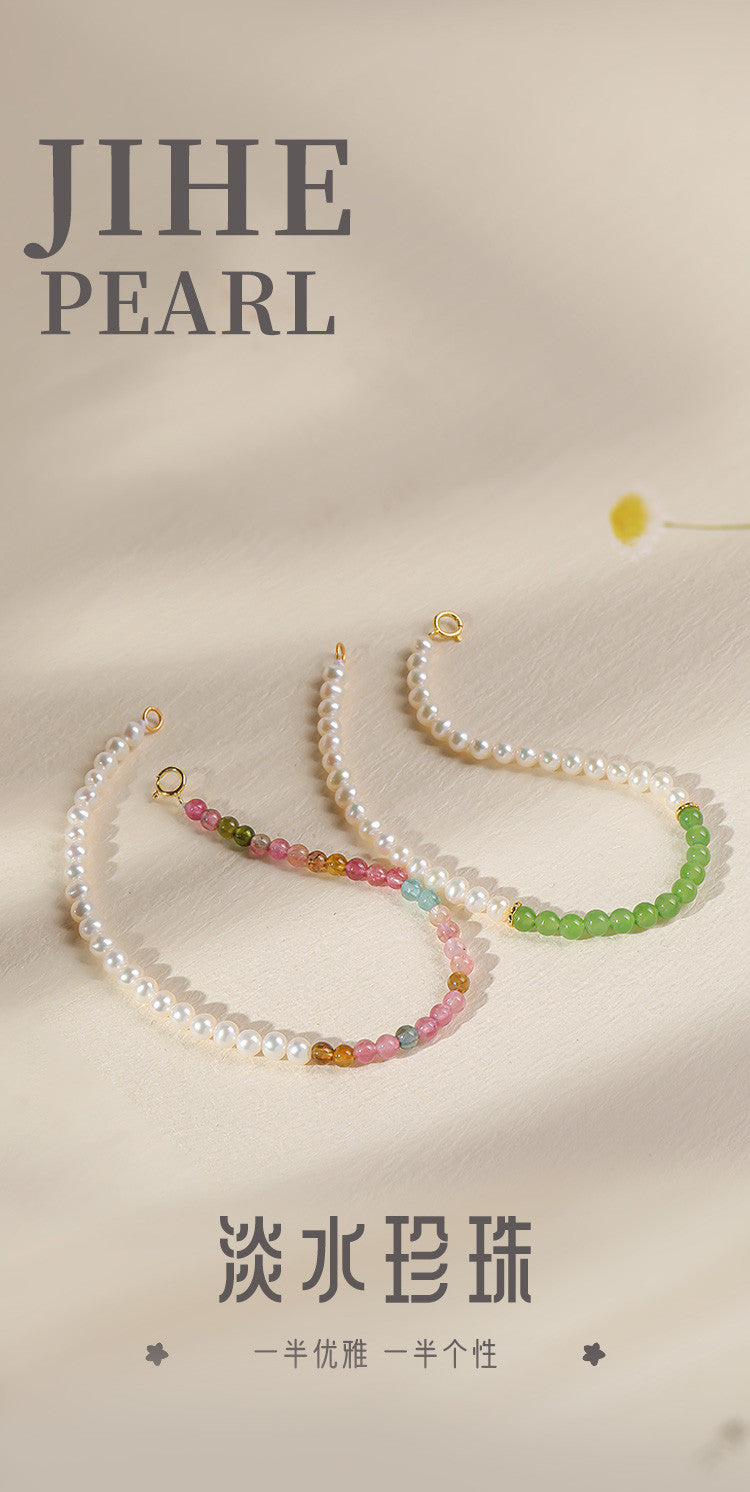 Light Luxury Freshwater Pearl Bracelet, Multi-gem Bracelet with Mini Pearls, Tourmaline & Turquoise