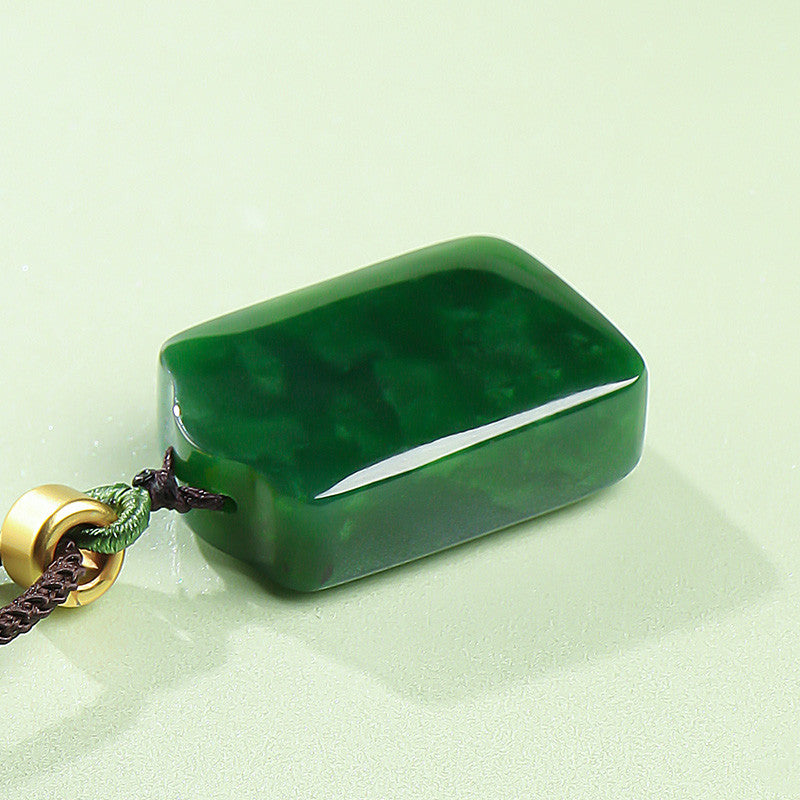 Plump Spinach Green Hetian Jasper Plain Pendant, Festival Gift