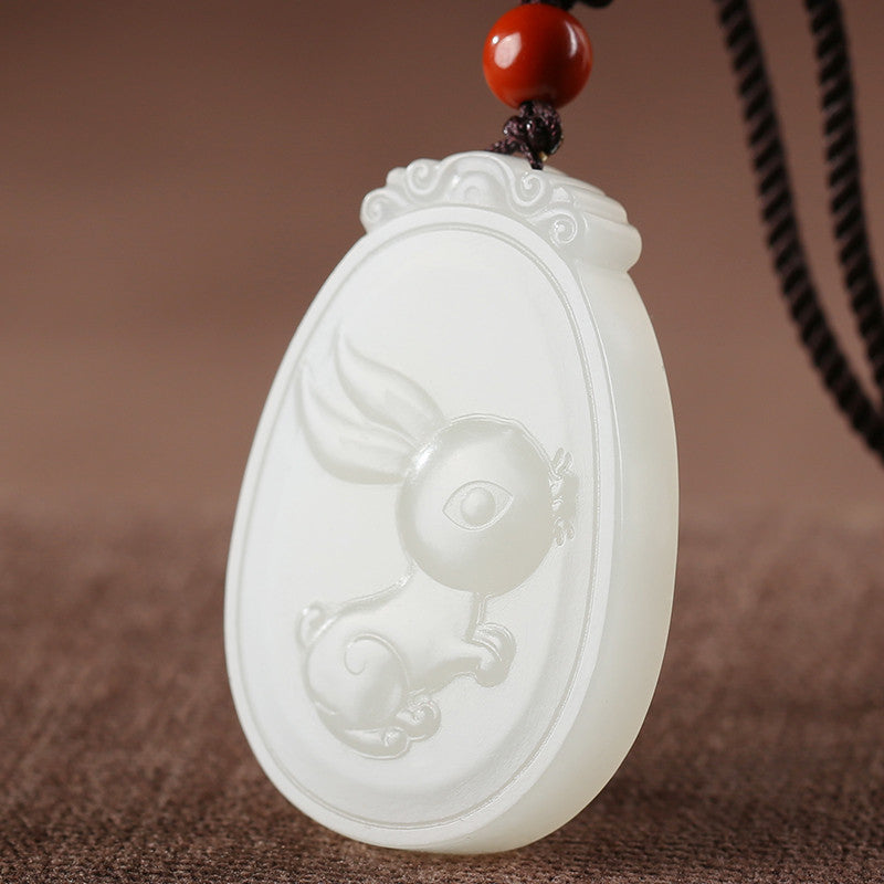 White Hetian Jade Pendant, Exquisitely Carved Twelve Chinese Zodiac, Unisex Jade Pendant
