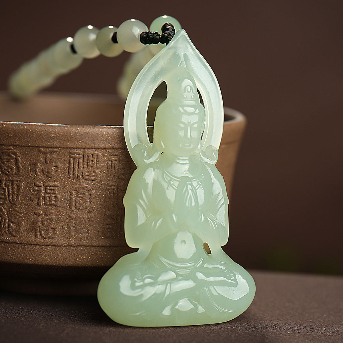 Pale Cyan & White Hetian Jade Guanyin Pendant, Men's Jade Ornament