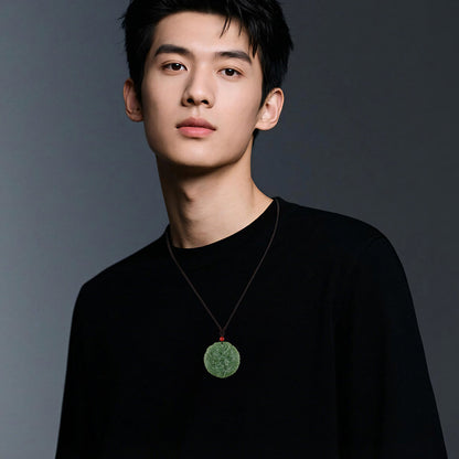 Unisex Hetian Jade Pendant, Double-sided Carved Nine Dragons