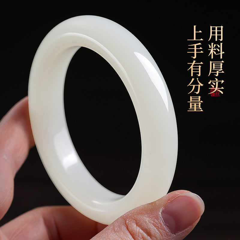 Beginner's Choice】Qinghai Material Bluish White Hetian Jade Peace Bangle, Oily & Smooth Jade Bracelet, Multiple Sizes Available, With Certificate & Collectible Value