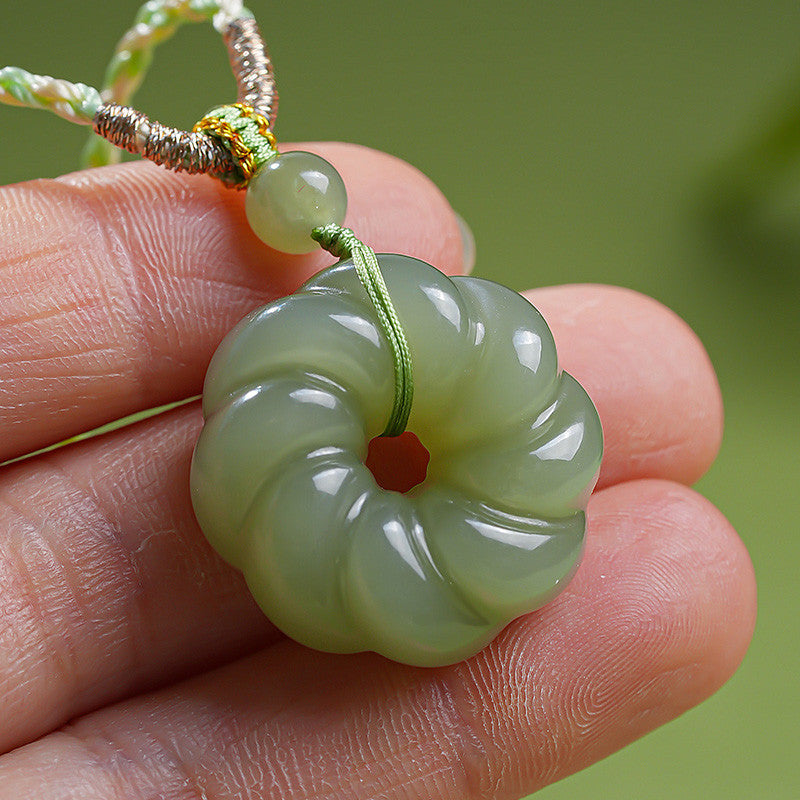 Unisex Hetian Pale Cyan Jade Twisted Pattern Full Peace Buckle Pendant, Festival Gift