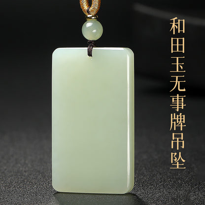 Unisex Light Cyan Clear Water Hetian Jade Plain Pendant, Festival Gift