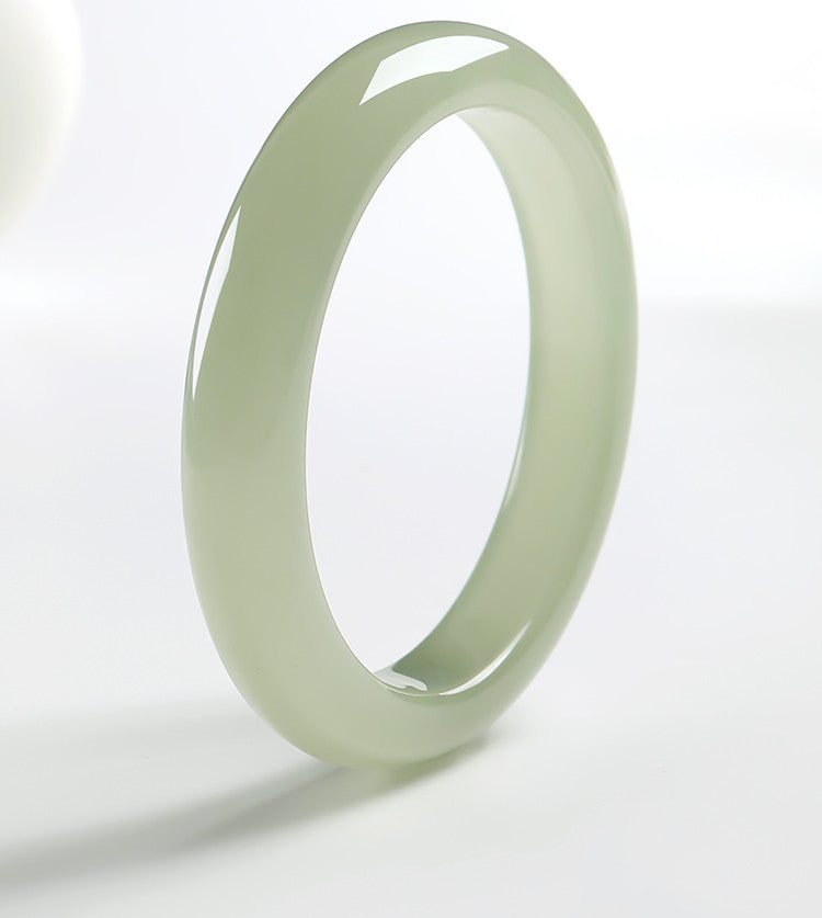Pale Cyan Water Tone Bangle, High-Gloss Dongling Jade Wide-Band Peace Bracelet