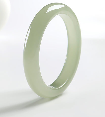 Pale Cyan Water Tone Bangle, High-Gloss Dongling Jade Wide-Band Peace Bracelet