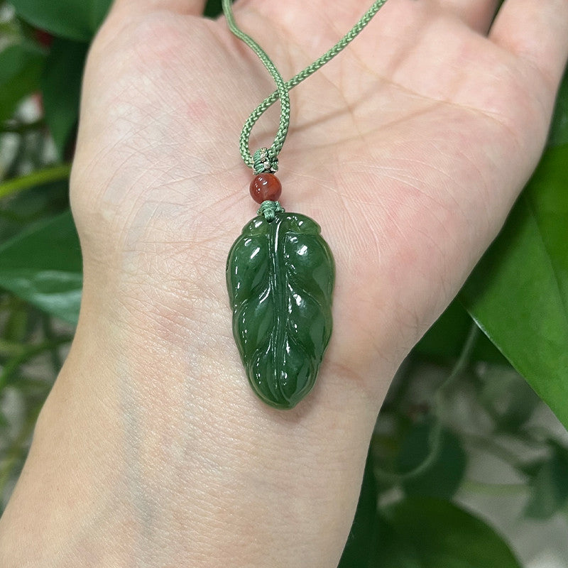 Spinach Green Hetian Jasper Leaf Pendant