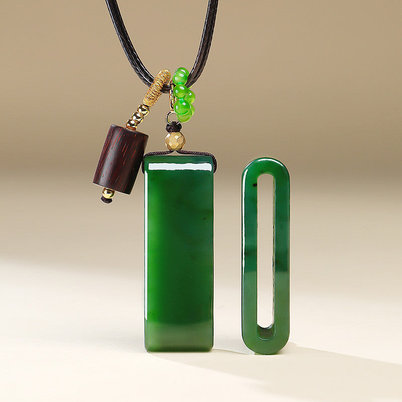 [Peace All Year Round] Spinach Green Hetian Jasper Plain Plaque Yuheng Pendant, Unisex Jade Charm