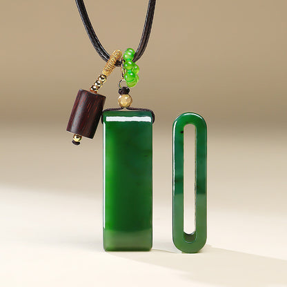 [Peace All Year Round] Spinach Green Hetian Jasper Plain Plaque Yuheng Pendant, Unisex Jade Charm