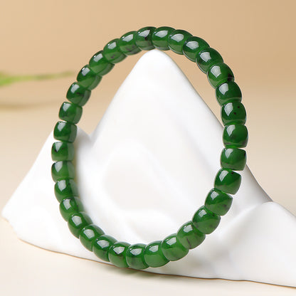 Hetian Jasper Single-loop Bracelet with Straight-cut Beads, Unisex Jade Bangle