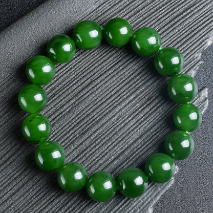 High-quality Hetian Jasper Bracelet, Slight Black Spinach Green Round Beads Jade Bangle, Festival Gift