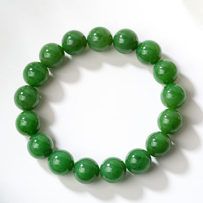Unisex Spinach Green Hetian Jasper Round Bead Single-loop Bracelet