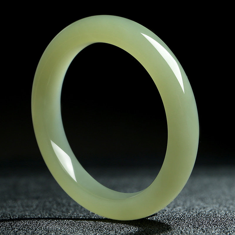 Collectible Hetian Jade Bracelet, Ice-Base Clear Water Material, Pale Cyan Jade Bangle, Peace Bangle, Gift for Mom & Girlfriend