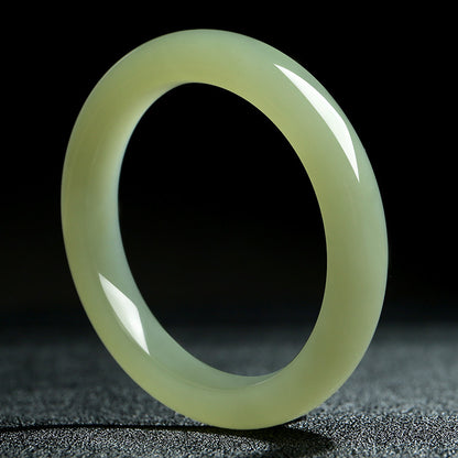Collectible Hetian Jade Bracelet, Ice-Base Clear Water Material, Pale Cyan Jade Bangle, Peace Bangle, Gift for Mom & Girlfriend