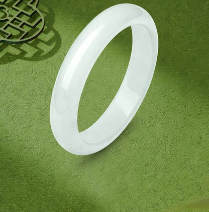 New Chinese Style Hetian Jade Bangle for Women, Frost & Moonlight Pale Green White Jade, Collectible with Certificate, Birthday Gift for Mom