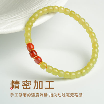 Collection Grade High-oil Yellow Tone Hetian Jade Bracelet, Exquisitely Polished Straight-cut Single-loop Bangle