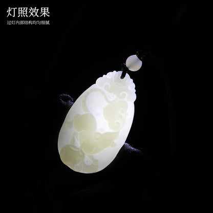 Exquisite Hetian Jade 12 Zodiac Pendant with Chinese Style Braided Cord, Birthday Gift, With Certificate & Collectible Value