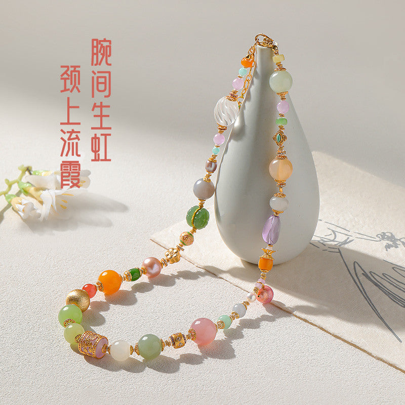 National Elegance Multi-gem Hetian Jade Bracelet & Necklace, Birthday Gift with Certificate