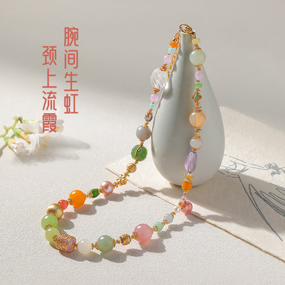 National Elegance Multi-gem Hetian Jade Bracelet & Necklace, Birthday Gift with Certificate