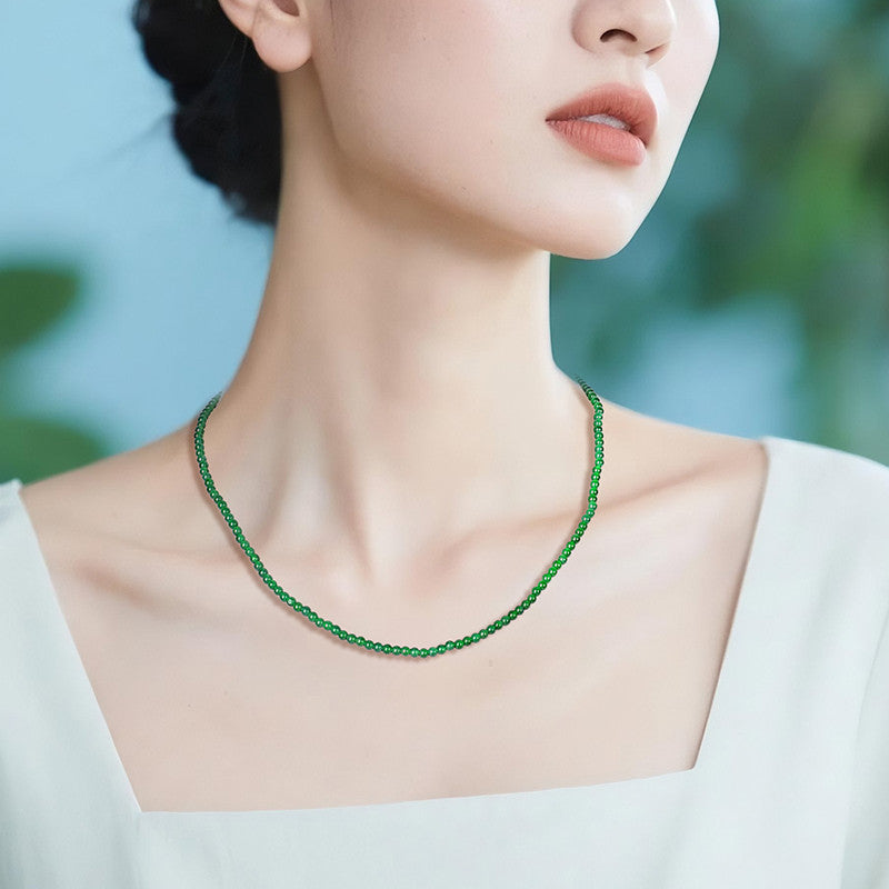 Women's Emerald Multi-Layer Bracelet, Plain Vivid Green 3mm Millet Beads, Dual-use as Bracelet & Necklace