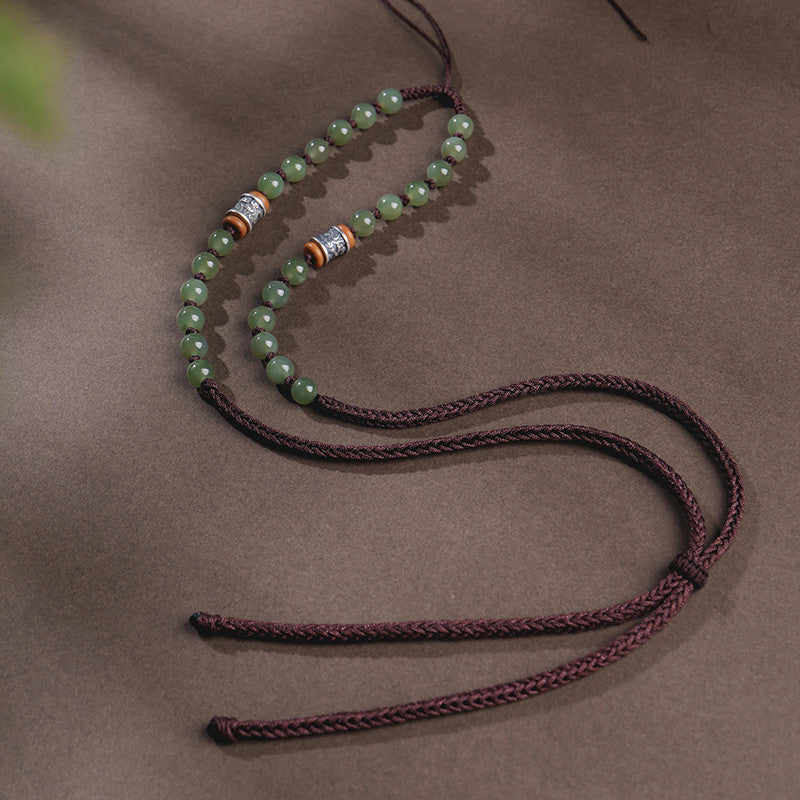 Handmade DIY Hetian Jade Necklace with Braided Cords, Multiple Styles Available, With Certificate