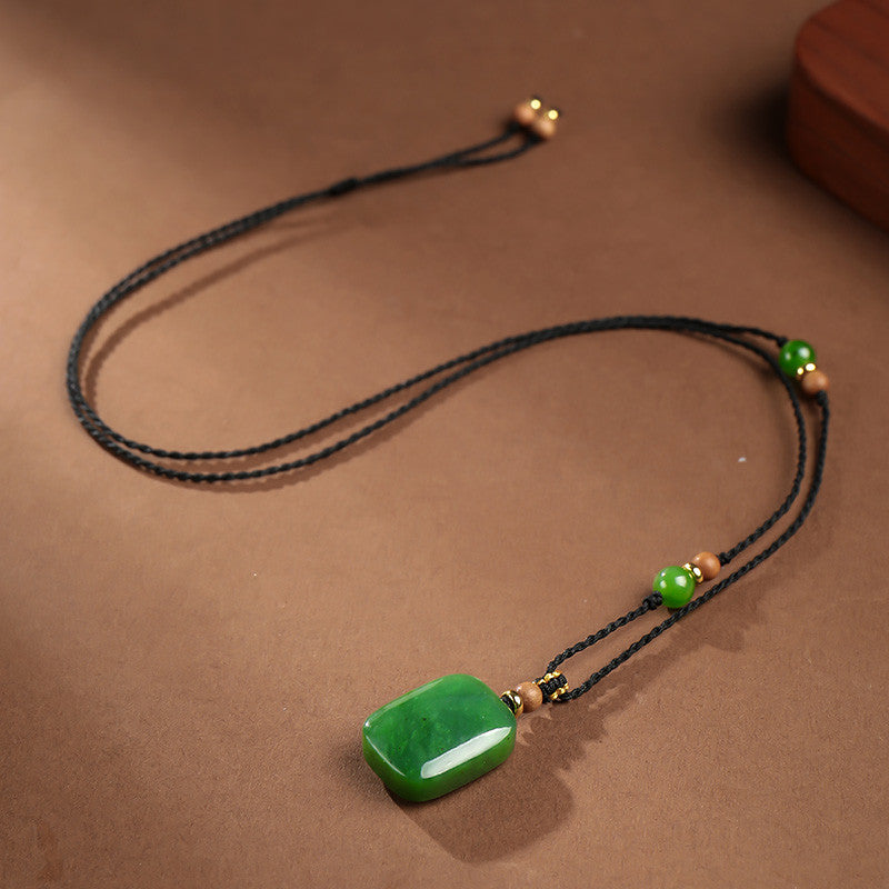 Peace & Smooth Life | Spinach Green Hetian Jasper Plain Pendant, No-Carve Peace Jade Charm