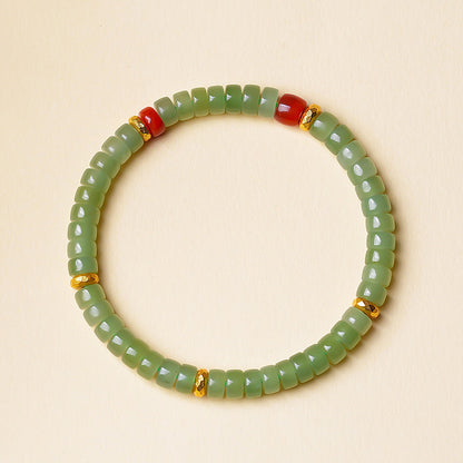 Premium Grade Pale Cyan Hetian Jade Bracelet, Straight-Cut Tablet Bead Single Loop Bangle
