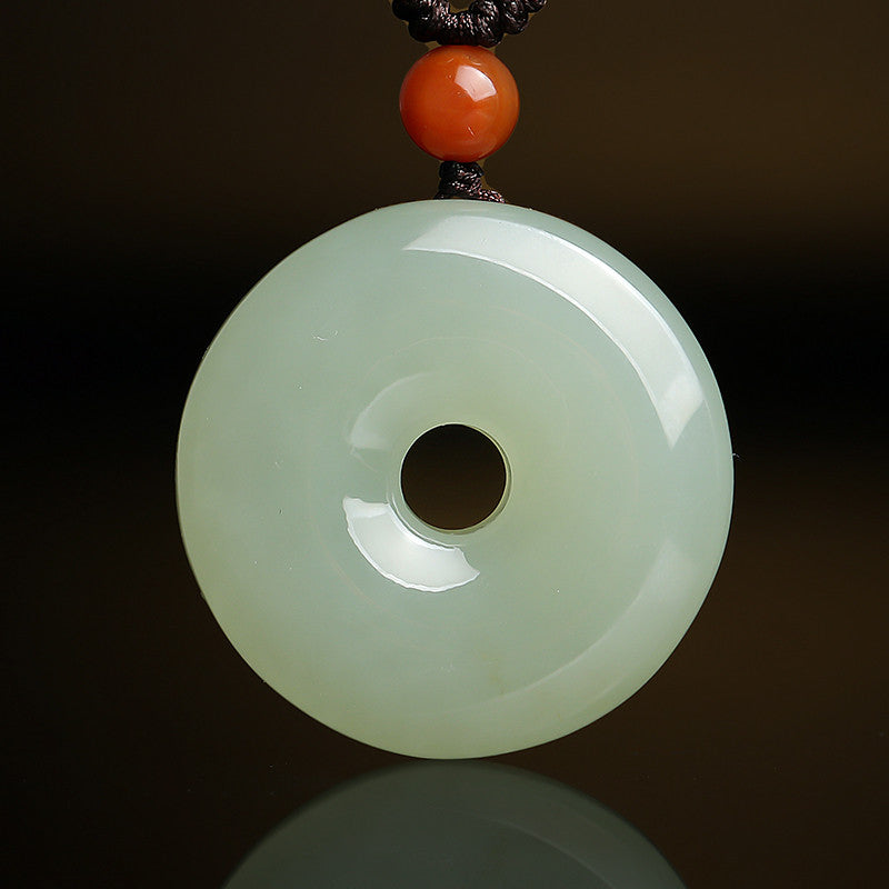 Smooth & Worry-free | Hetian Jade Pixiu Head Safety Buckle Pendant, Unisex Auspicious Beast Jade Charm with Braided Cord for Gift