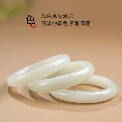 Premium Choice Oily White Hetian Jade Peace Bangle, Holiday Gift for Girlfriend & Mom
