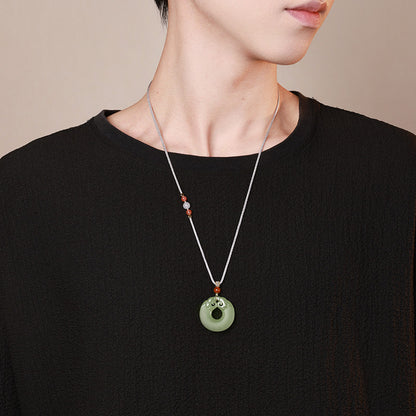 Pale Cyan Hetian Jade Double Dragon Safety Buckle Pendant, Unisex Holiday Gift Jade Ornament