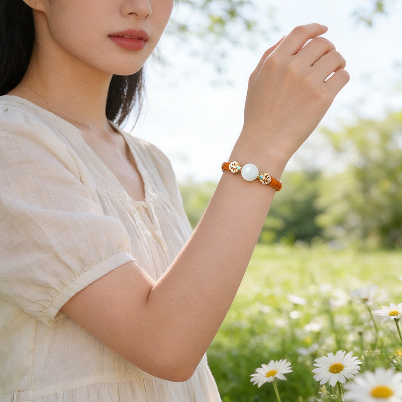 Rotatable Barrel Bead Jade Bracelet, Hetian Jade & Jadeite Wristband with Pixiu, Gift