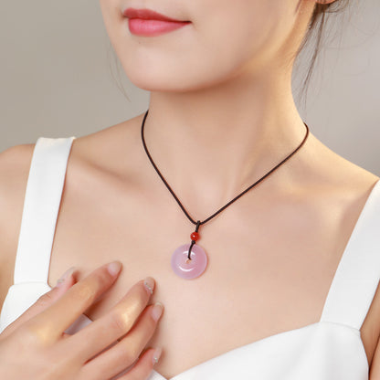 Light Purple Chalcedony Safety Buckle Pendant, Round Ring Jade Charm