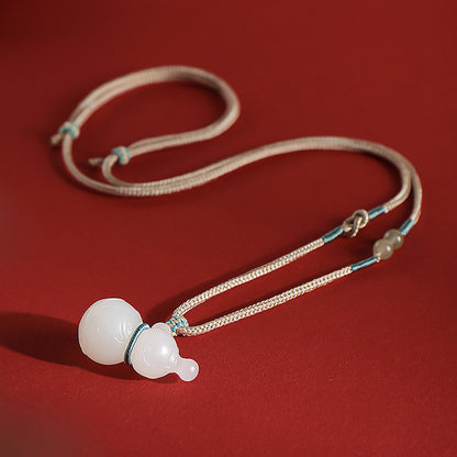 Tang Style Eight Auspicious Series Hetian Jade Fire Refuge Bead & Gourd Pendant, Blessing Ornament