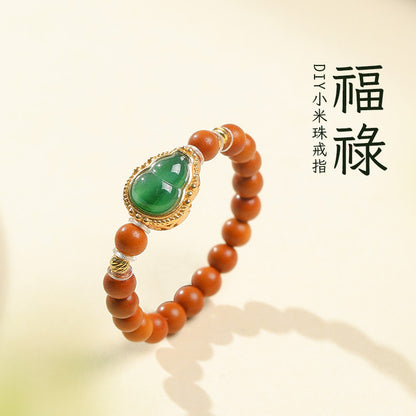 DIY Multi-gem Ring, Small Seed Beads with Jasper, White Jade, Jadeite, Turquoise, Agate, Cinnabar Fashion Adjustable Ring Jewelry