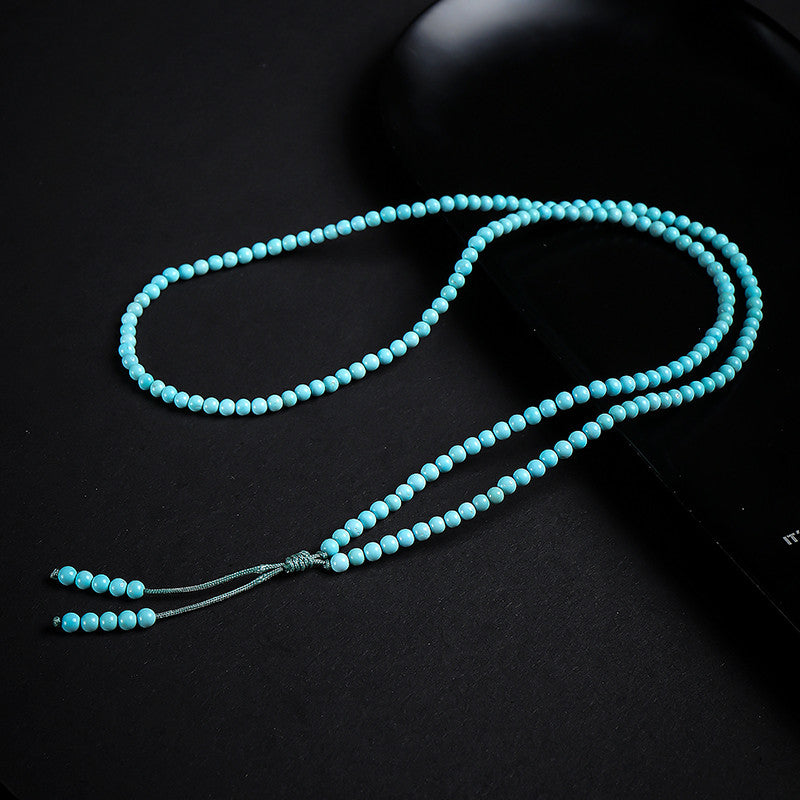 Natural Raw Turquoise Bracelet, High-Porcelain Round Beads, New Chinese Style Multi-Layer Wenwan Bangle, Festival Gift