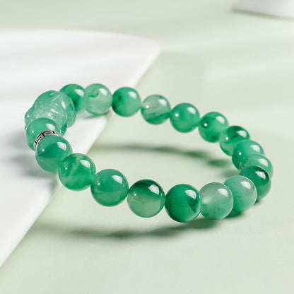 African Green Jade Bracelet, Unisex Floating Pattern Pixiu Beaded Bracelet, Ideal for Festival & Birthday Gift