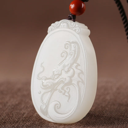 White Hetian Jade Pendant, Exquisitely Carved Twelve Chinese Zodiac, Unisex Jade Pendant