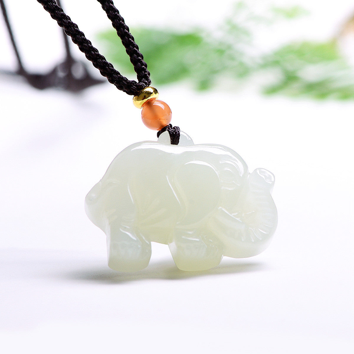 3D Hetian Jade Elephant Pendant, Auspicious Peace Elephant Jade Charm
