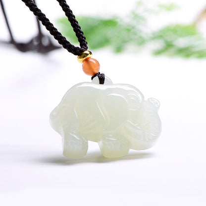 3D Hetian Jade Elephant Pendant, Auspicious Peace Elephant Jade Charm