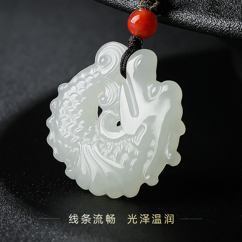Unisex Hetian Jade Dragon Carp Couple Pendant
