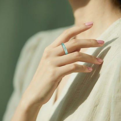 High Ice Blue Water Jadeite Plain Ring, Translucent Unisex Finger Jewelry