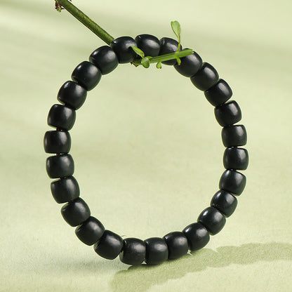 Dark Green Hetian Jade Straight Cut Old-type Bead Bracelet, Unisex Single Loop Beaded Bracelet