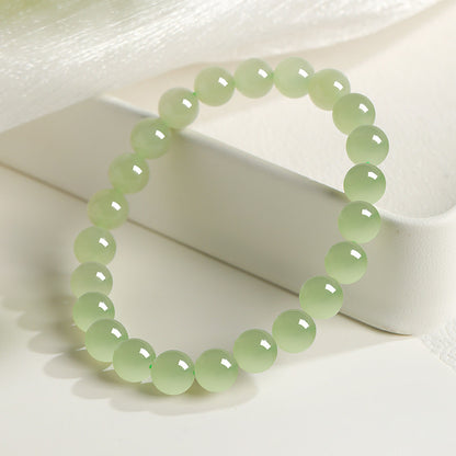 Unisex Light Cyan & Clear Water Green Hetian Jade Round Bead Bracelet