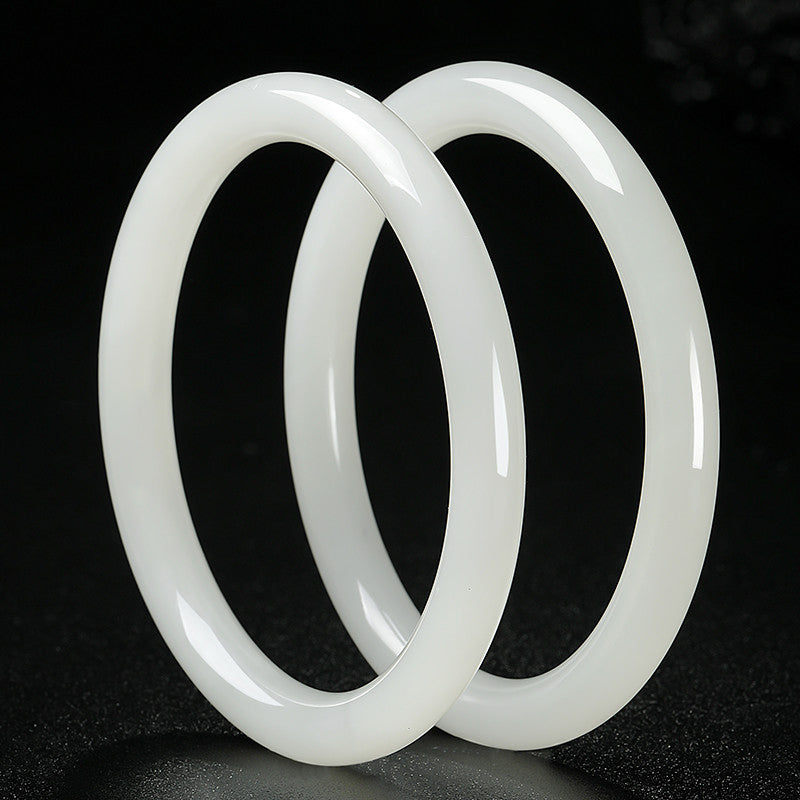 Slender Round Bangle, Pale Green & White Hetian Jade Beauty Bangle