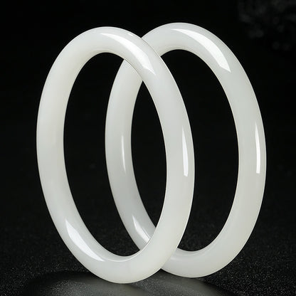 Slender Round Bangle, Pale Green & White Hetian Jade Beauty Bangle