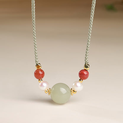 Minimalist Stylish Hetian Jade Barrel Bead & Round Bead Necklace