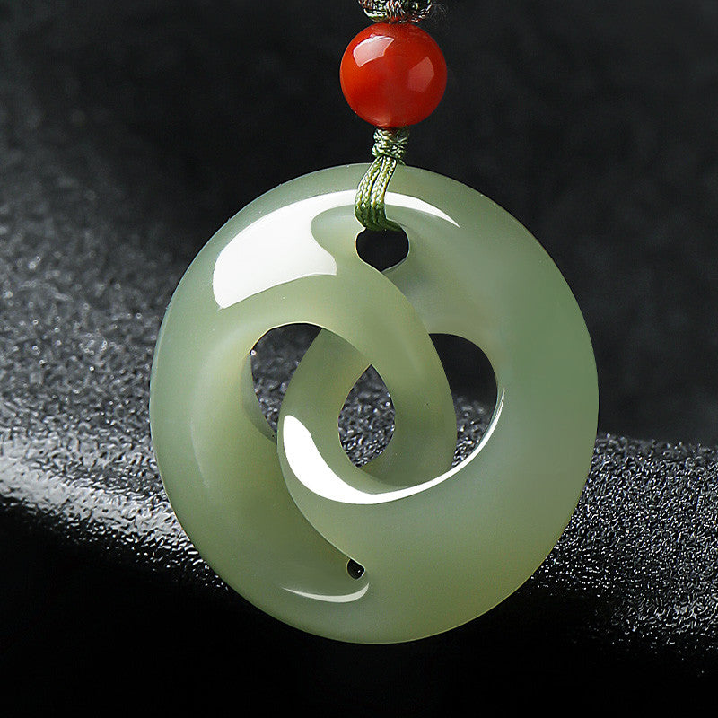 Pale Green Hetian Jade Rotatable Safety Buckle Pendant, Unisex Couple Jade Charm for Good Luck, Holiday Gift with Certificate & Collectible Value