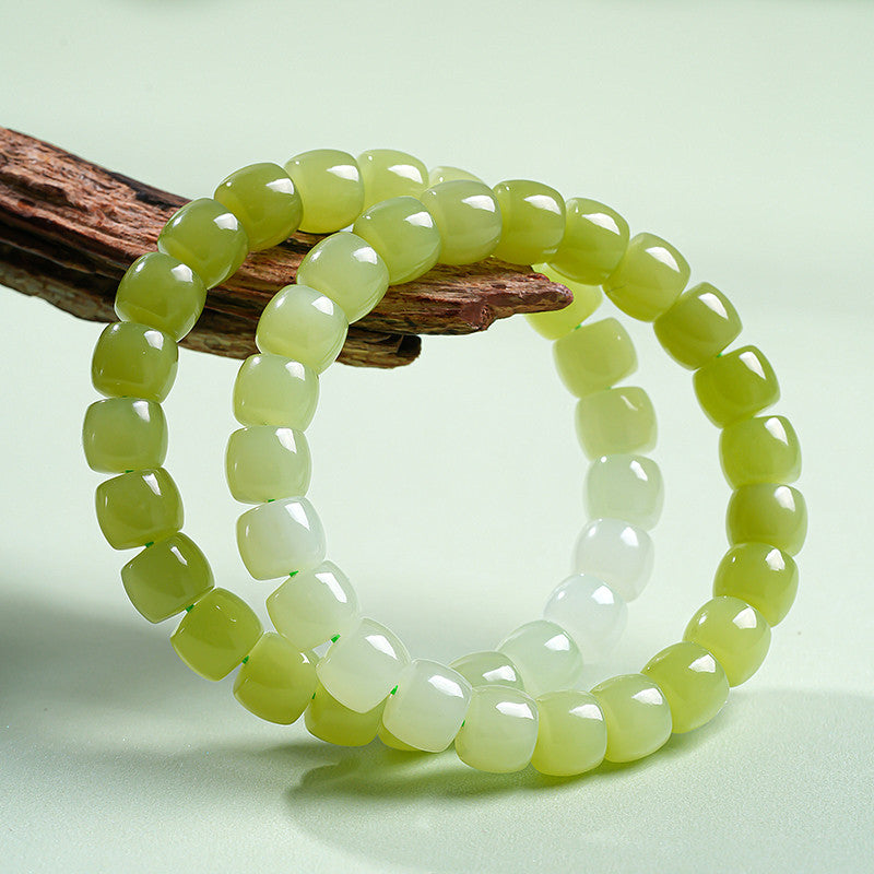 Tender Willow Buds | Hetian Yellow Jade Gradient Straight-Cut Bead Single-loop Bracelet, Festival Gift