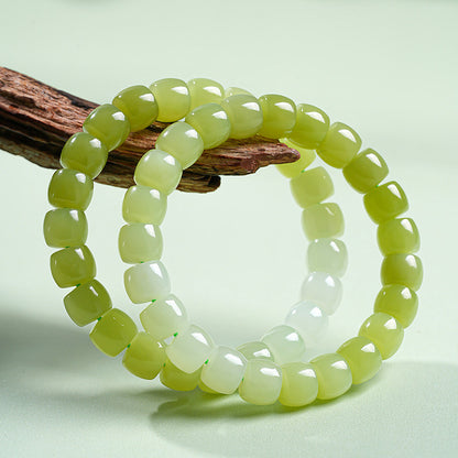 Tender Willow Buds | Hetian Yellow Jade Gradient Straight-Cut Bead Single-loop Bracelet, Festival Gift