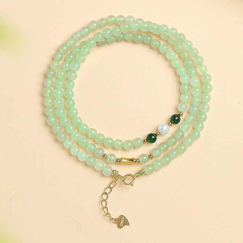 Bluish Green Hetian Jade Mini Bead Bracelet, Fresh Style Multi-loop for Women, Multi-purpose as Necklace
